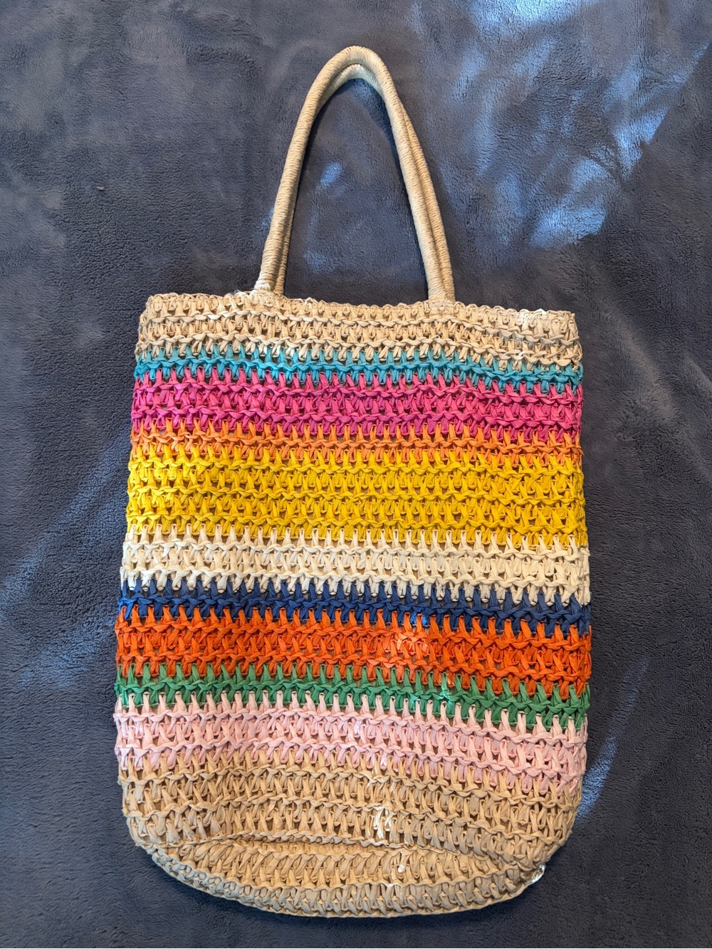 Multicolor Crochet Tote Bag - Cream, Pink, Yellow, Blue, Green, Orange